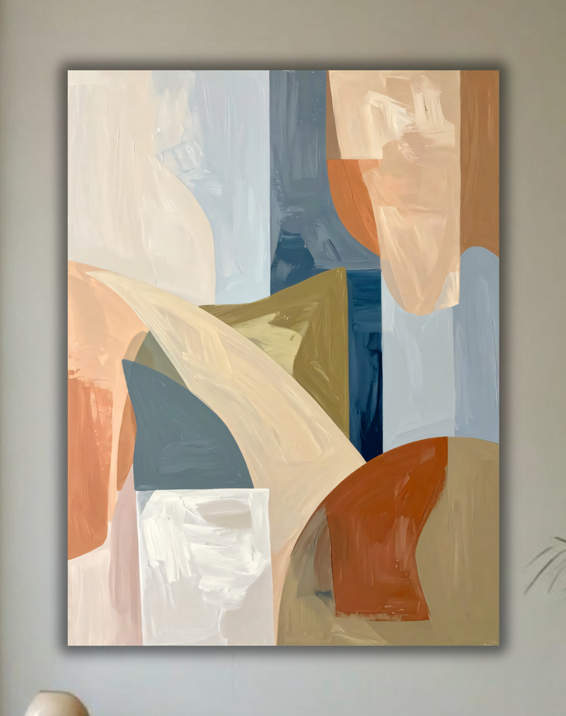 Modern Terracotta & Slate Blue Abstract Canvas Print - Sweeping Organic Curve Wall Art