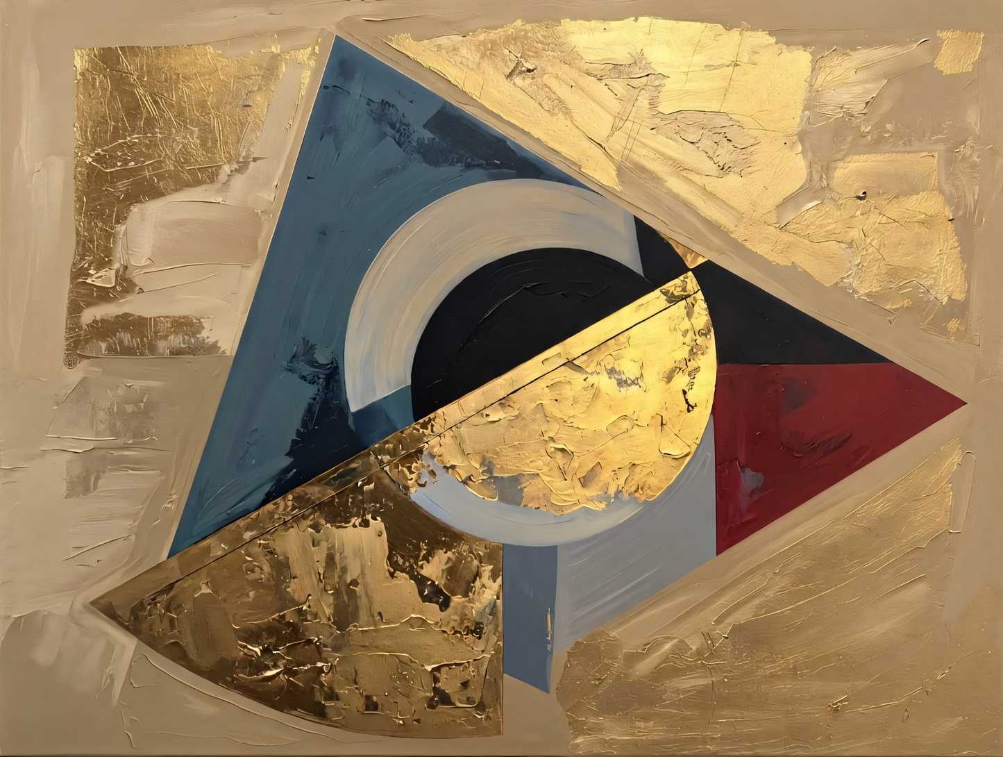 Modern Golden & Indigo Abstract Canvas Print - Horizontal Geometric Triangle Wall Art