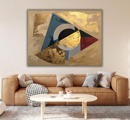 Modern Golden & Indigo Abstract Canvas Print - Horizontal Geometric Triangle Wall Art