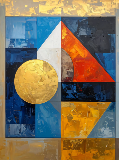 Modern Golden & Indigo Geometric Canvas Print - Abstract Solar Sphere Wall Art