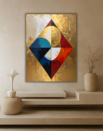 Modern Gold Leaf Inspired Diamond Geometric Canvas Print - Abstract Prism Wall Art