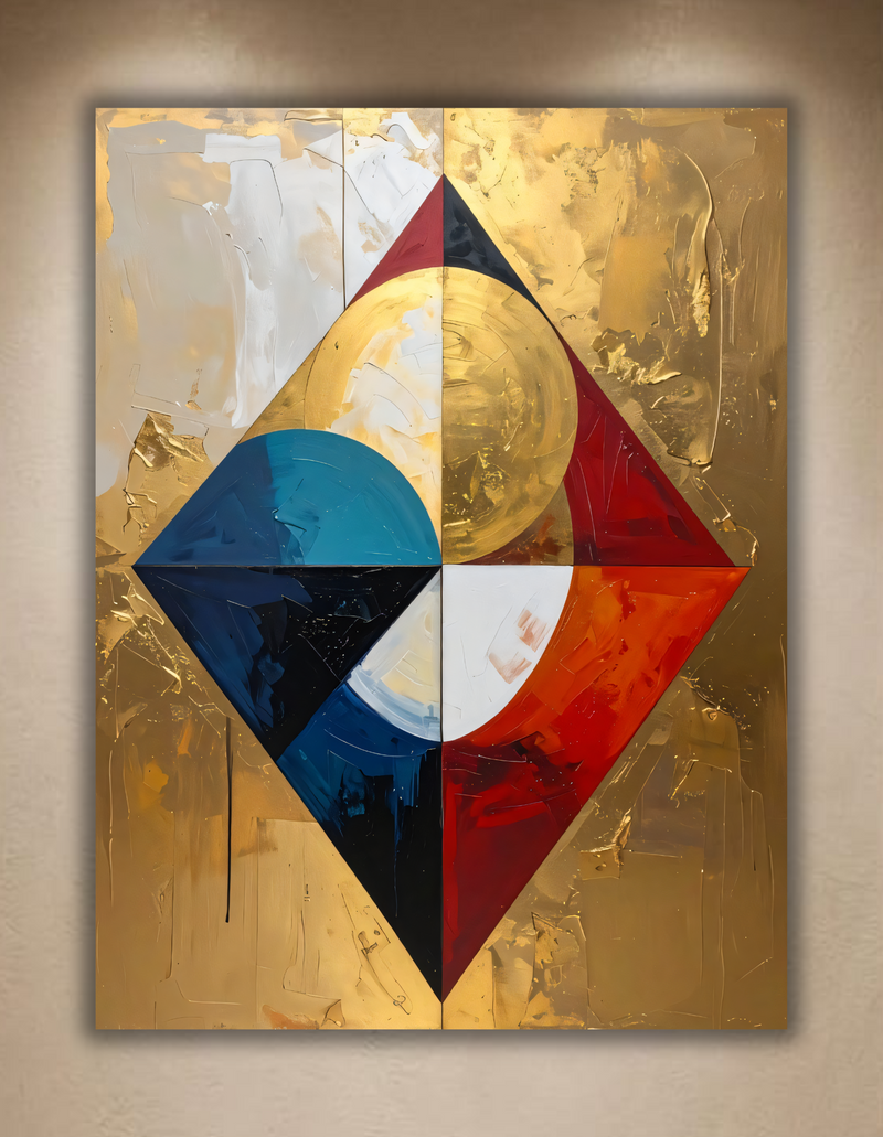 Modern Gold Leaf Inspired Diamond Geometric Canvas Print - Abstract Prism Wall Art
