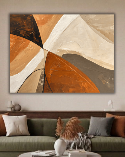 Modern Terracotta & Slate Horizontal Abstract Canvas Print - Curved Impasto Color Block Wall Art