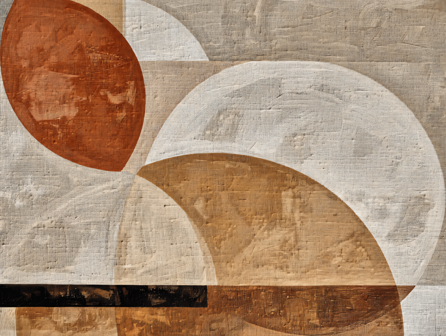 Modern Terracotta & Neutral Linen Style Abstract Canvas Print - Horizontal Organic Circle Wall Art