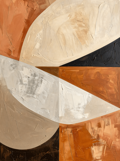 Modern Terracotta & Neutral Impasto Canvas Print - Abstract Geometric Curved Fan Wall Art
