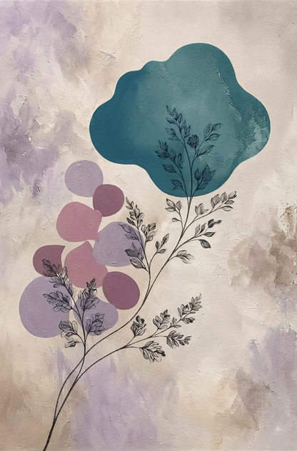 Modern Botanical Silhouette & Abstract Geometric Diptych Canvas Art Set - 2-Piece Teal & Lavender Wall Decor