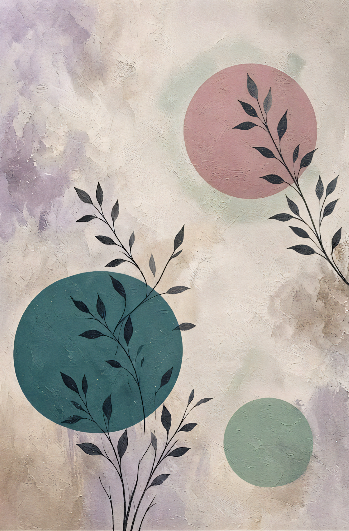 Modern Botanical Silhouette & Abstract Geometric Diptych Canvas Art Set - 2-Piece Teal & Lavender Wall Decor