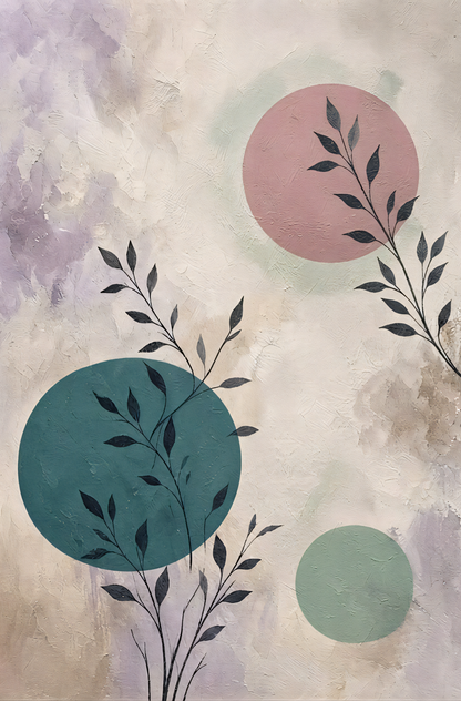 Modern Botanical Silhouette & Abstract Geometric Diptych Canvas Art Set - 2-Piece Teal & Lavender Wall Decor