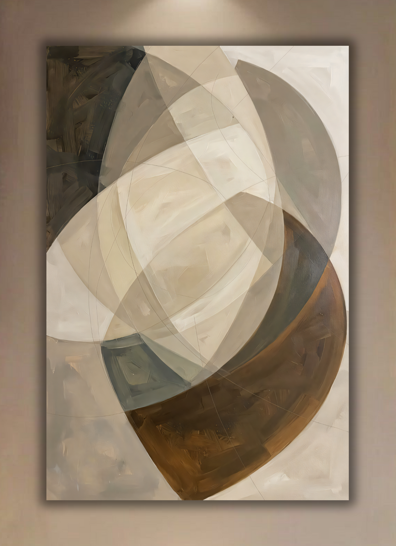 Modern Taupe & Charcoal Abstract Canvas Print - Interlocking Curved Sphere Wall Art