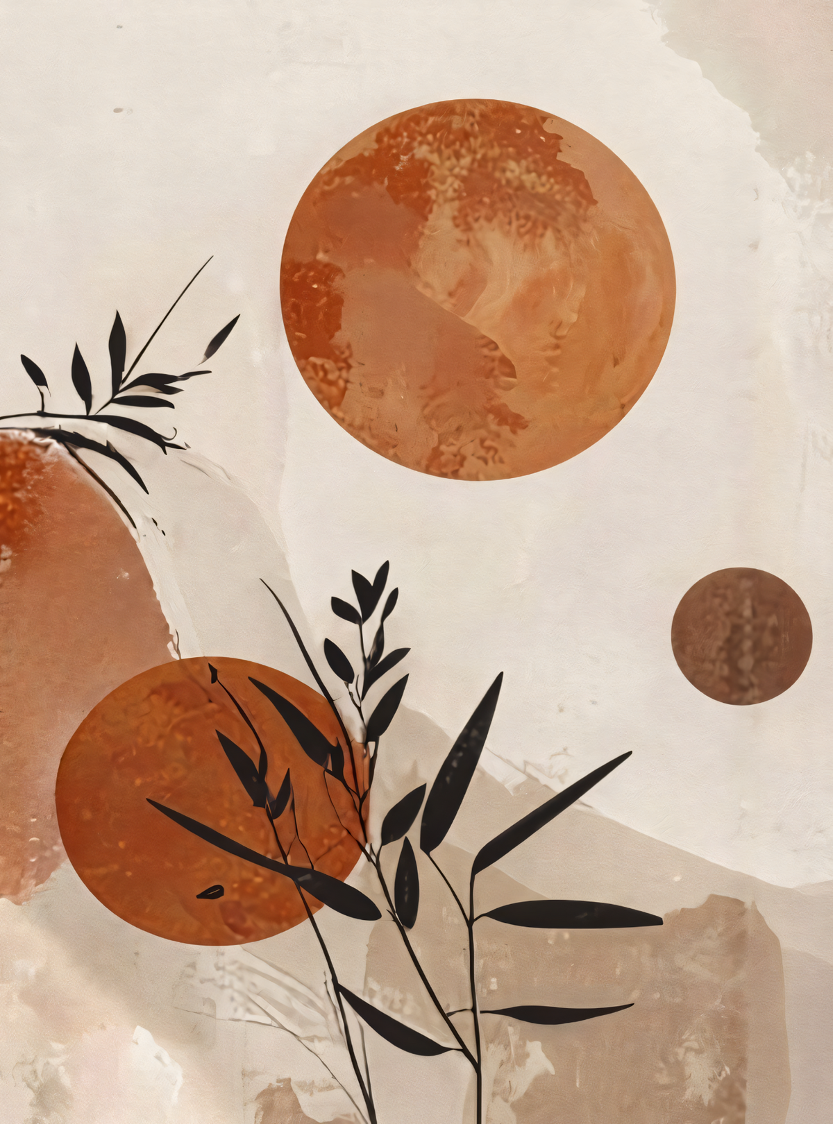 Modern Terracotta & Neutral Botanical Canvas Print - Minimalist Geometric Celestial Wall Art