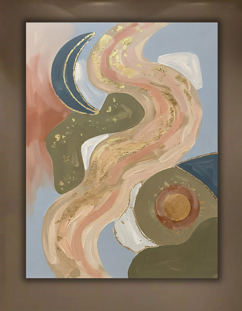 Modern Blush Pink & Sage Green Abstract Canvas Print - Celestial Wave Wall Art