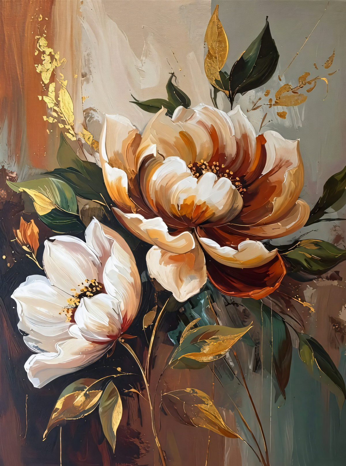 Modern Terracotta & Ivory Peony Canvas Print - Sculpted Impasto Floral Wall Art