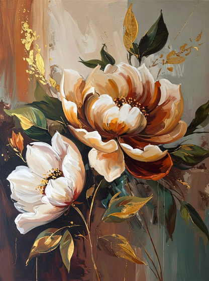 Modern Terracotta & Ivory Peony Canvas Print - Sculpted Impasto Floral Wall Art