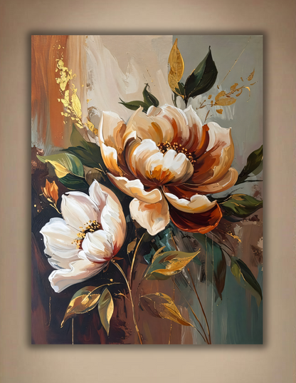 Modern Terracotta & Ivory Peony Canvas Print - Sculpted Impasto Floral Wall Art