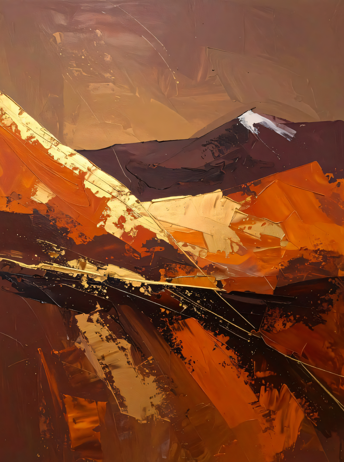 Modern Terracotta & Ochre Abstract Canvas Print - Angular Heavy Impasto Wall Art