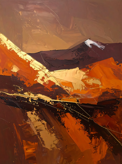 Modern Terracotta & Ochre Abstract Canvas Print - Angular Heavy Impasto Wall Art