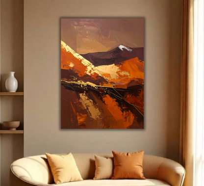 Modern Terracotta & Ochre Abstract Canvas Print - Angular Heavy Impasto Wall Art