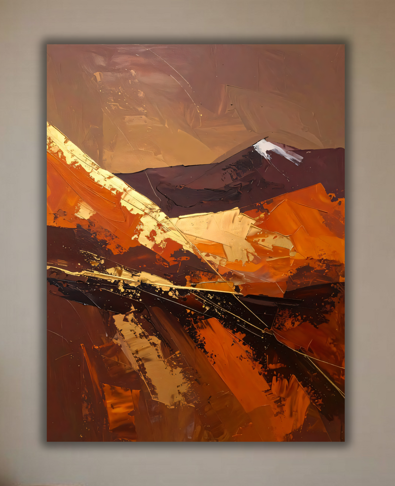 Modern Terracotta & Ochre Abstract Canvas Print - Angular Heavy Impasto Wall Art