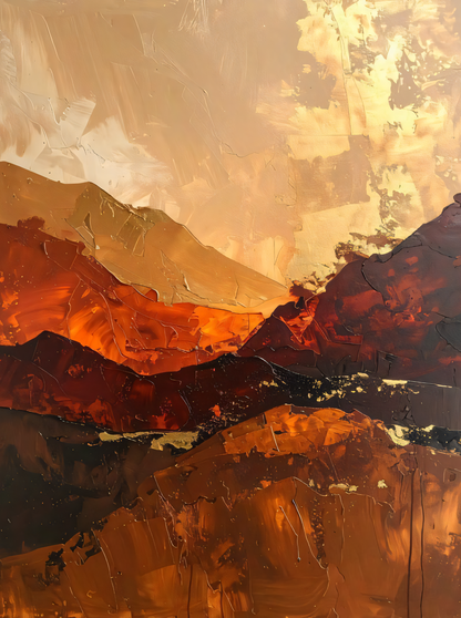 Modern Terracotta & Ochre 2-Piece Canvas Art Set - Abstract Mountain Ridge Diptych Wall Art