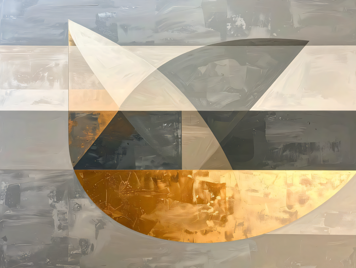 Modern Monochromatic Slate Grey Abstract Canvas Print - Golden Semicircle Geometric Wall Art