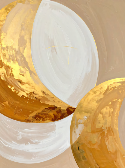 Modern Cream & Ochre Crescent Moon Abstract Canvas Print - Celestial Minimalist Wall Art