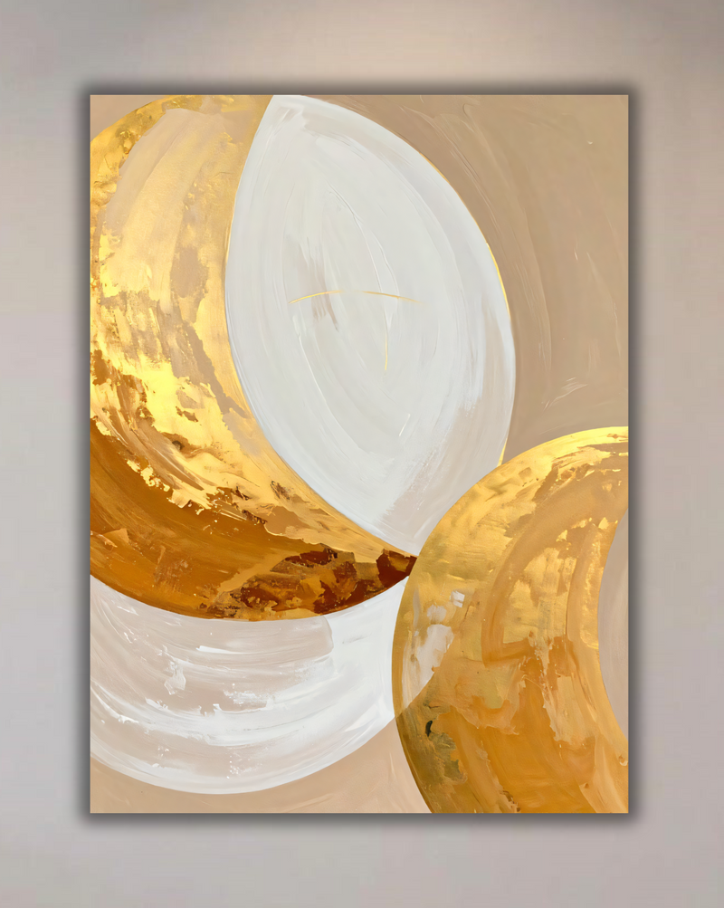 Modern Cream & Ochre Crescent Moon Abstract Canvas Print - Celestial Minimalist Wall Art