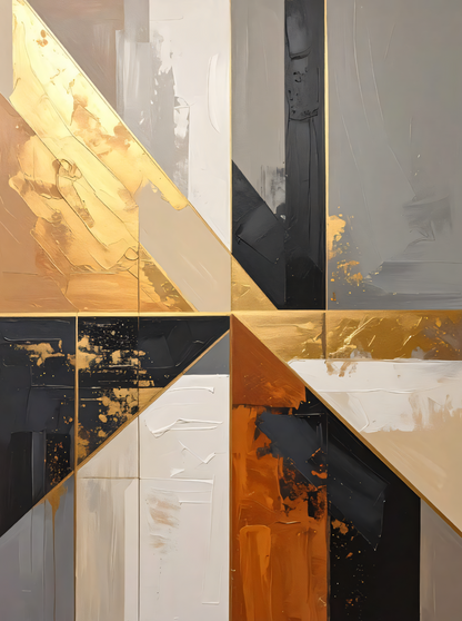 Modern Charcoal & Terracotta Geometric Canvas Print - Diagonal Color Block Wall Art