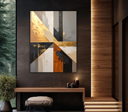 Modern Charcoal & Terracotta Geometric Canvas Print - Diagonal Color Block Wall Art