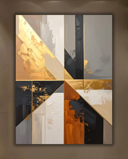 Modern Charcoal & Terracotta Geometric Canvas Print - Diagonal Color Block Wall Art