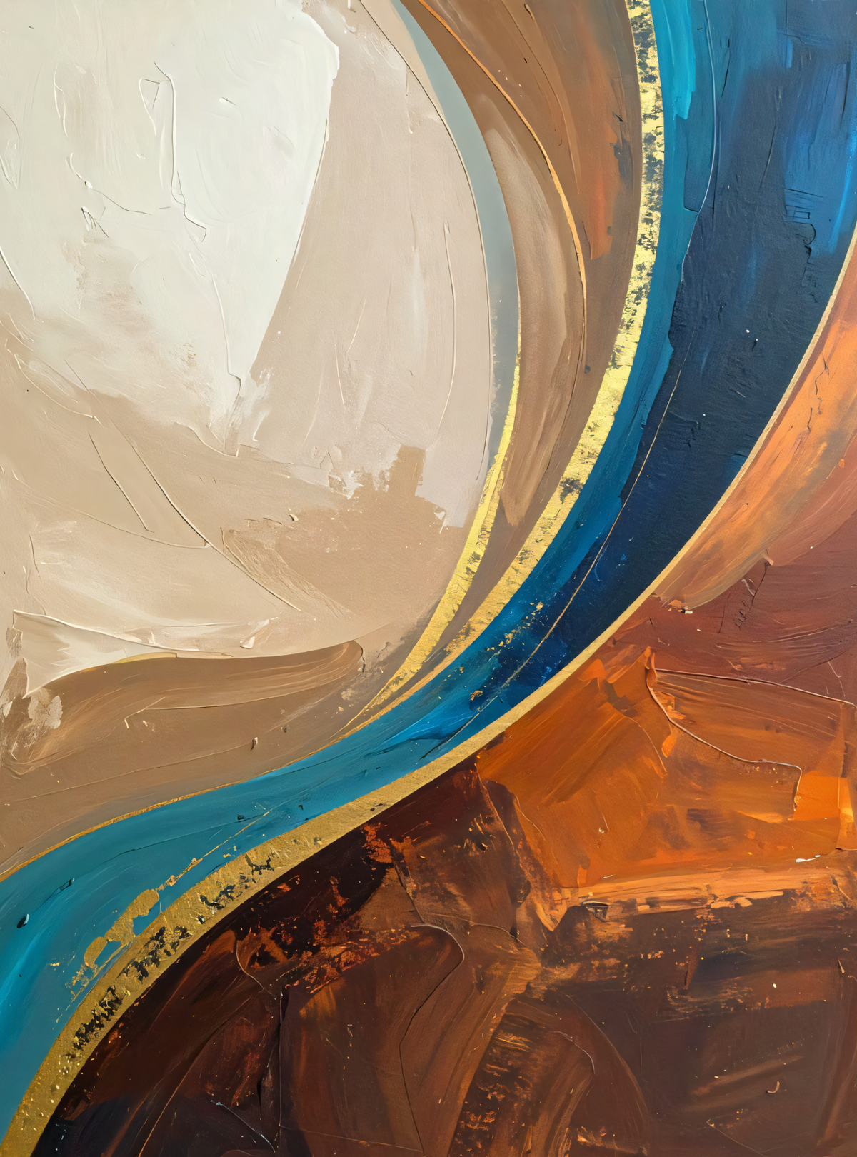 Modern Teal Blue & Burnt Terracotta Abstract Canvas Art Set of 2 - Curved Fluid Wave Wall Art Diptych