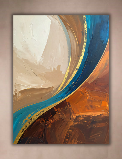 Modern Teal Blue & Burnt Terracotta Wave Canvas Print - Curved Abstract Fluid Wall Art