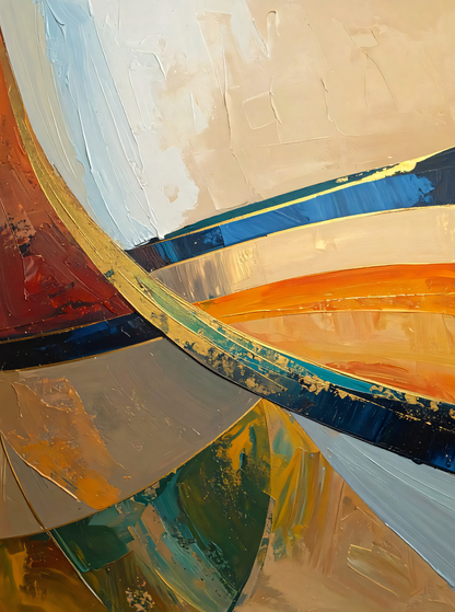 Modern Ocean Blue & Burnt Amber Abstract Canvas Print - Curved Wave Geometric Wall Art