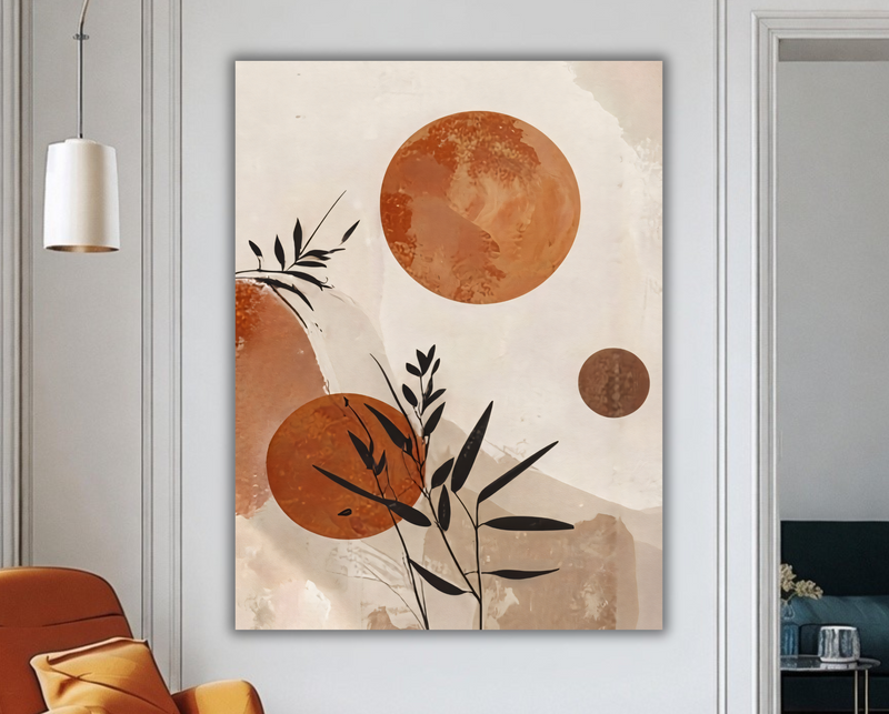 Modern Terracotta & Neutral Botanical Canvas Print - Minimalist Geometric Celestial Wall Art