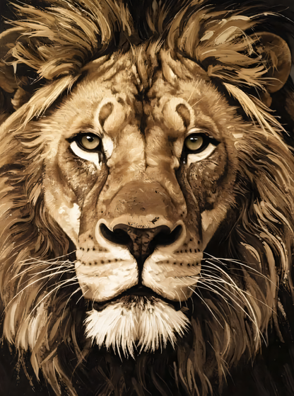 Regal Lion Head Close-Up Canvas Print - Textured Sepia Wildlife Portrait Wall Art