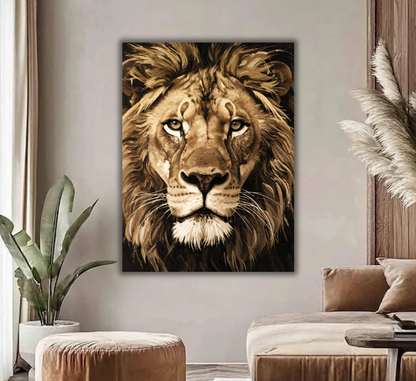 Regal Lion Head Close-Up Canvas Print - Textured Sepia Wildlife Portrait Wall Art