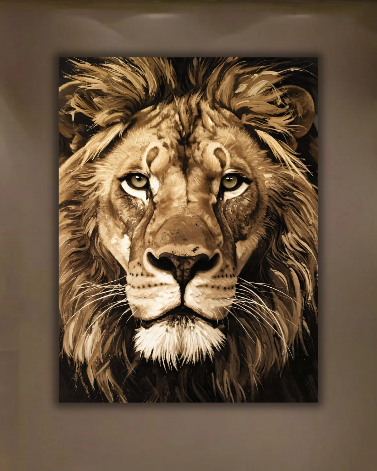 Regal Lion Head Close-Up Canvas Print - Textured Sepia Wildlife Portrait Wall Art