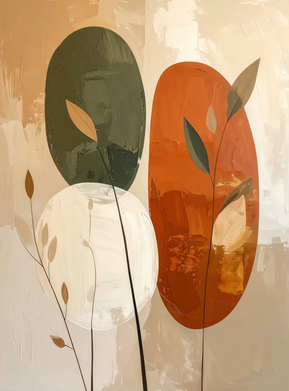 Modern Terracotta & Olive Botanical Ovals Canvas Print - Abstract Organic Geometric Wall Art