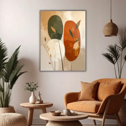 Modern Terracotta & Olive Botanical Ovals Canvas Print - Abstract Organic Geometric Wall Art