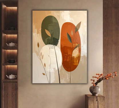 Modern Terracotta & Olive Botanical Ovals Canvas Print - Abstract Organic Geometric Wall Art