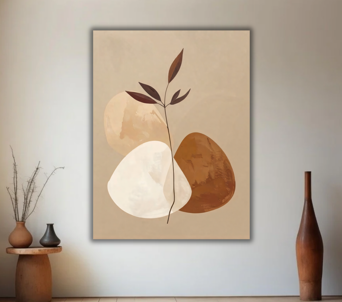 Modern Terracotta & Cream Organic Pebble Canvas Print - Abstract Earth Tone Botanical Wall Art