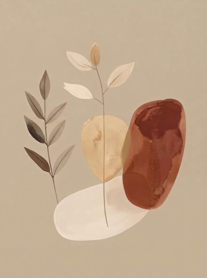 Earth Tone Abstract Botanical Canvas Print Set - 2 Piece Terracotta & Cream Wall Art