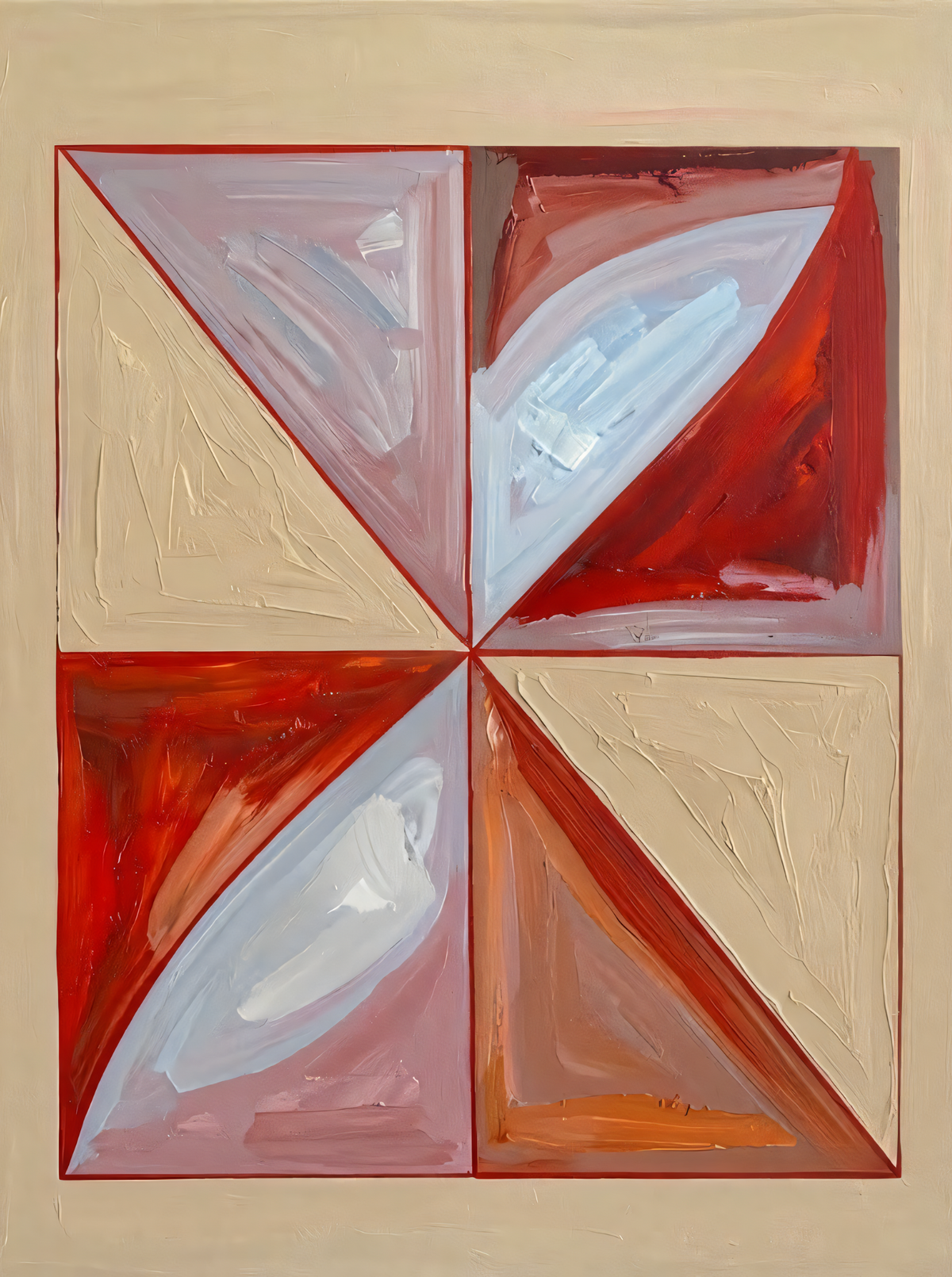 Modern Abstract Geometric Pinwheel Canvas Print - Terracotta Red & Beige Textured Wall Art