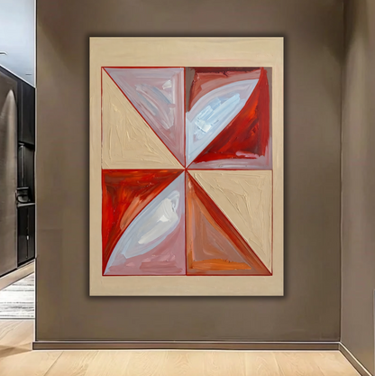 Modern Abstract Geometric Pinwheel Canvas Print - Terracotta Red & Beige Textured Wall Art