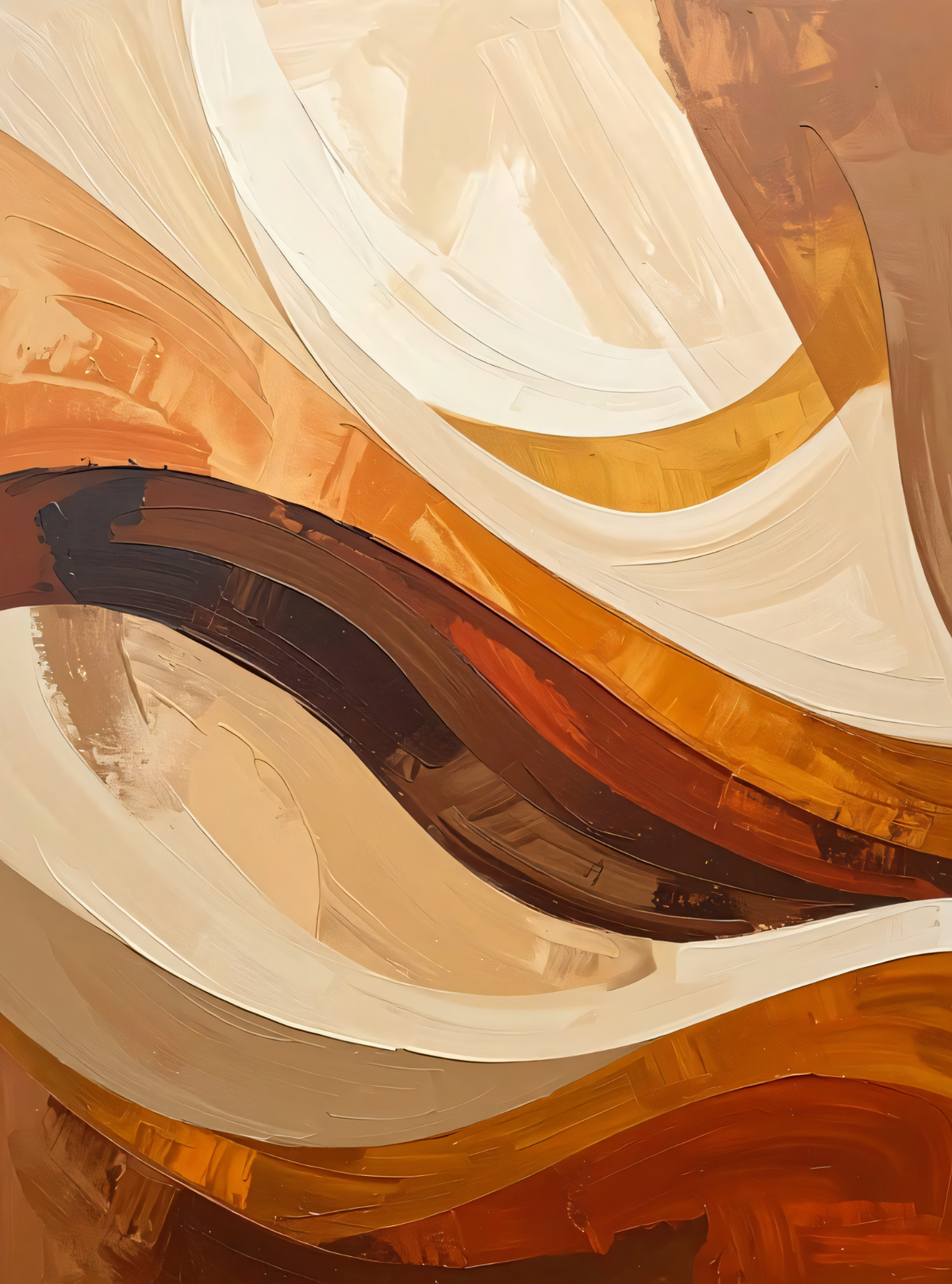 Modern Abstract Earth Tone 3-Piece Canvas Wall Art Set - Warm Ochre, Terracotta & Cream Triptych