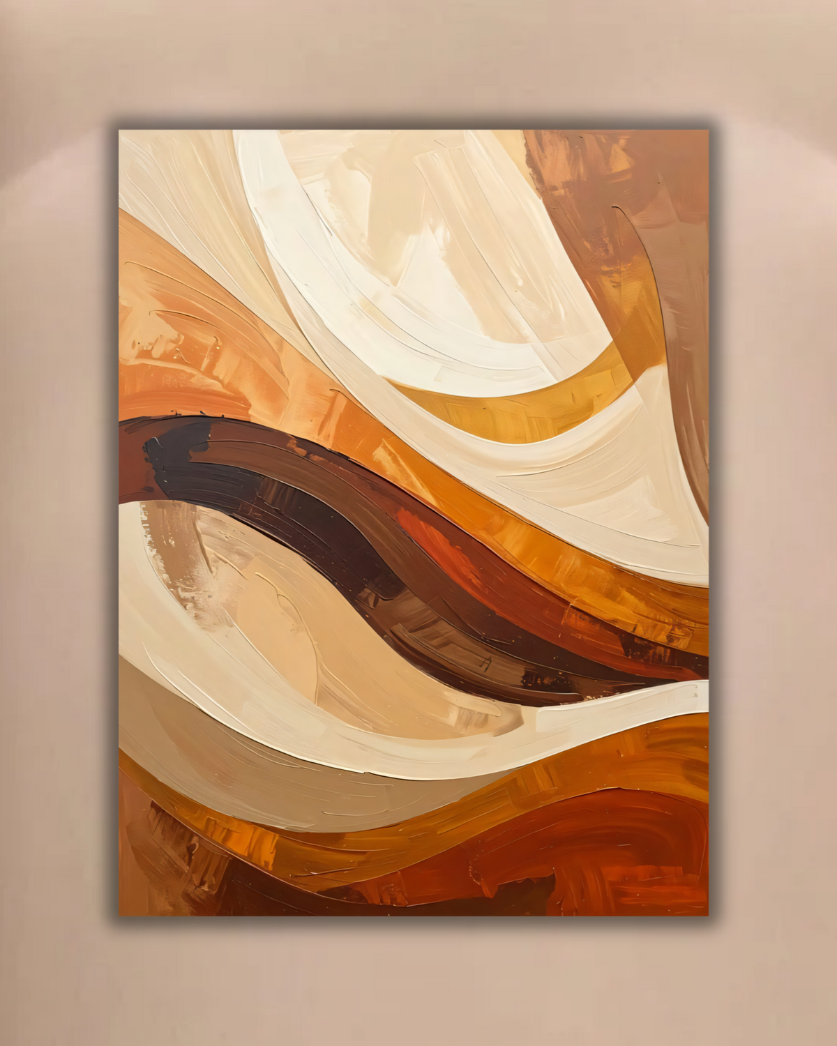 Modern Abstract Fluid Swirl Canvas Print - Warm Ochre & Terracotta Textured Wall Art