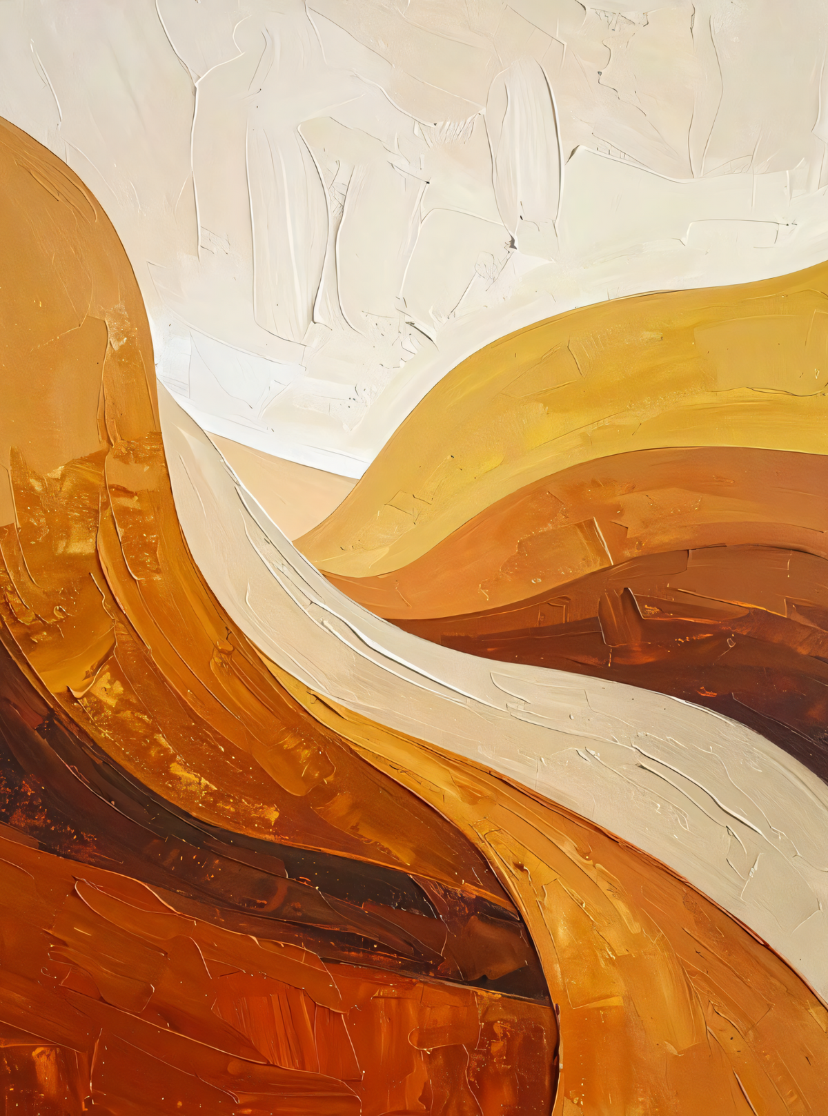 Modern Abstract Earth Tone 3-Piece Canvas Wall Art Set - Warm Ochre, Terracotta & Cream Triptych