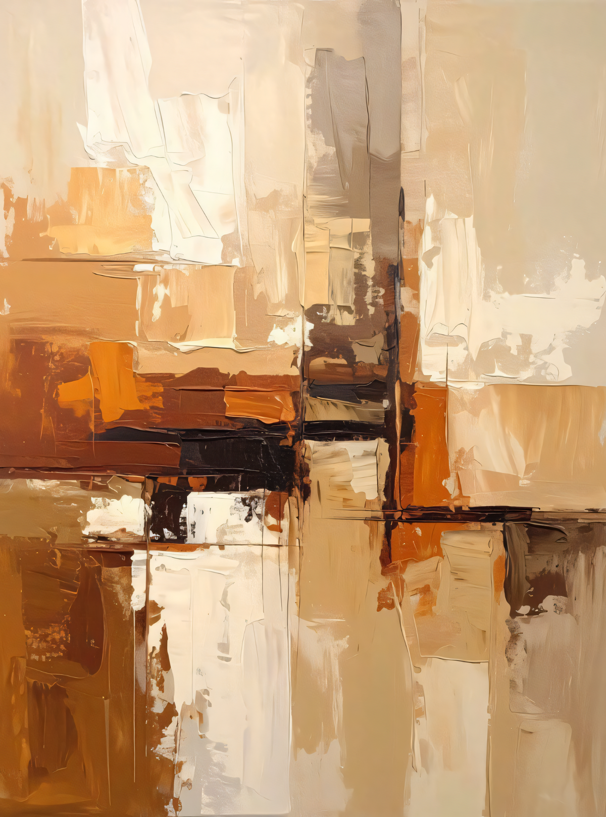 Modern Abstract Geometric Block Canvas Print - Warm Ochre, Terracotta & Cream Textured Wall Art