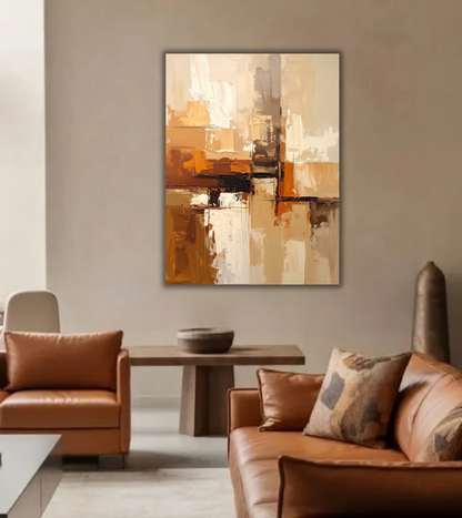Modern Abstract Geometric Block Canvas Print - Warm Ochre, Terracotta & Cream Textured Wall Art
