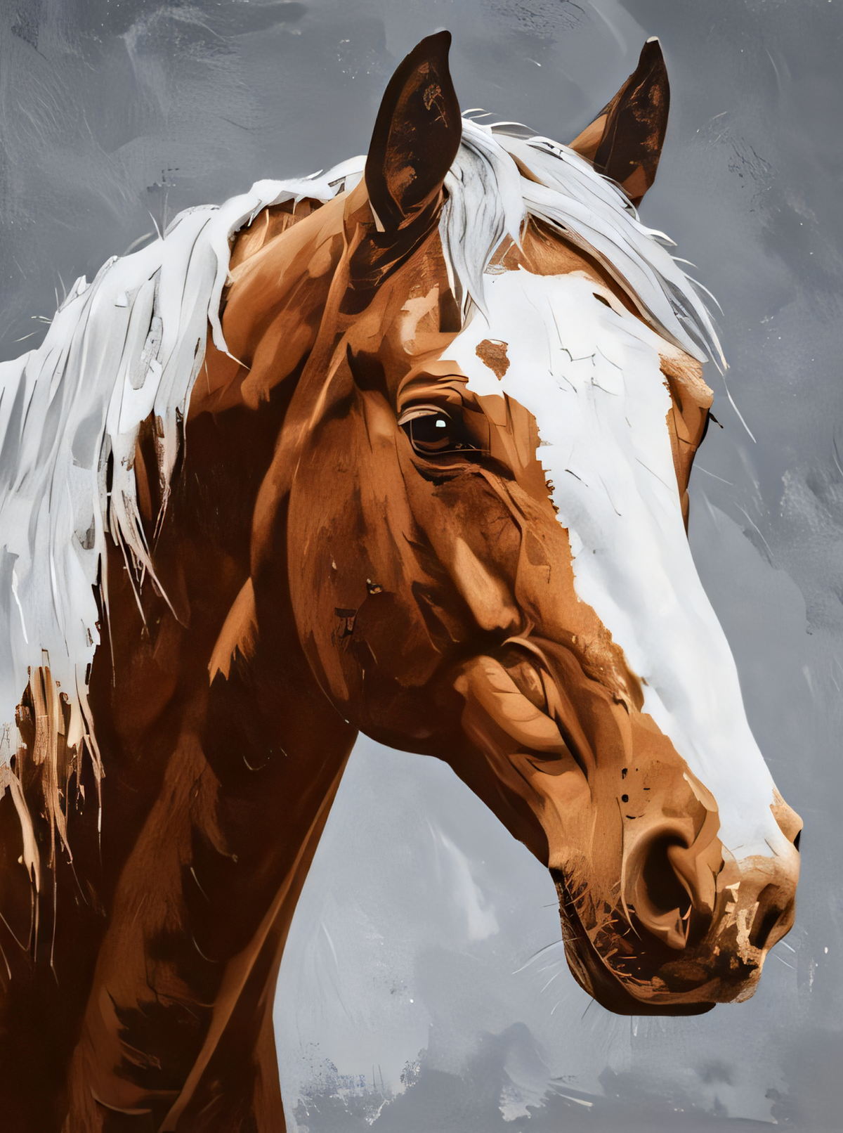 Majestic Chestnut Horse Portrait Canvas Print - White Mane & Blaze Equestrian Wall Art