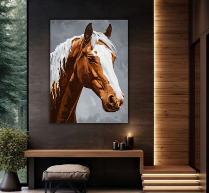 Majestic Chestnut Horse Portrait Canvas Print - White Mane & Blaze Equestrian Wall Art